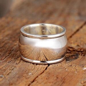 Cigar Ring Titanium Steel Silver Thick Band Ring